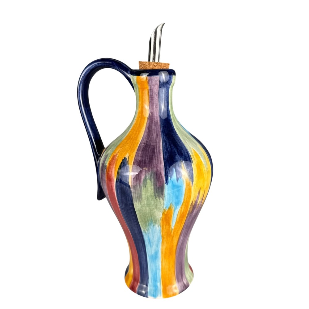 Tabletops Unlimited Madrid Hand Painted Ceramic Oil Cruet Multi Color‎ 8.5" F72Q
